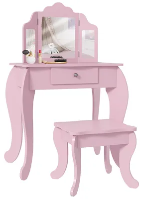 Immagine prodotto di Tavolo da Trucco per Bambine 3-6 Anni con Sgabello e Specchio Regolabile Tavolo con Cassetto Rosa