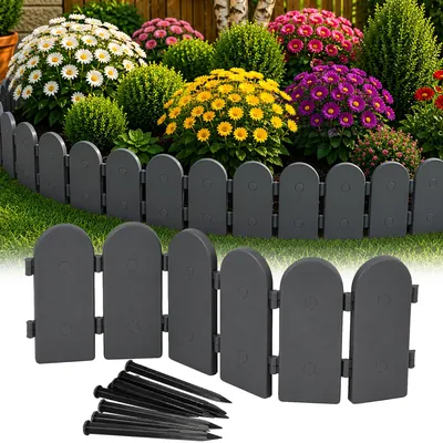 Produktbild von Gartenpalisade 2.4m Anthrazit Kunststoff, Flexible Beeteinfassung Holzoptik, 12