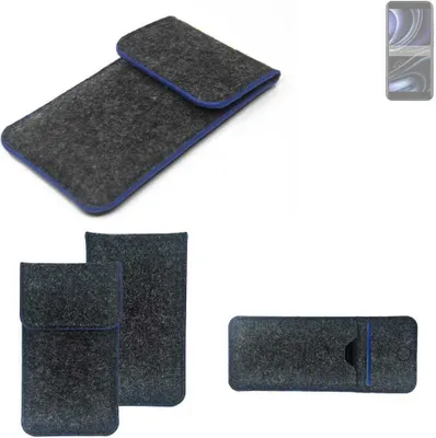 Produktbild von K-S-Trade Handy-Hülle Schutz-Hülle kompatibel mit BLU J8L Filztasche Pouch Tasche Case Sleeve Filzhülle dunkelgrau, blauer Rand