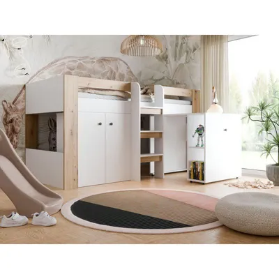 Produktbild von Etagenbett Kinderbett GUSTO-1 mit Schreibtisch und Kleiderschrank - ohne Matratze