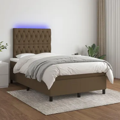 Image de vidaXL Lit Boxspring avec matelas & LED Marron foncé 120x200 cm Tissu