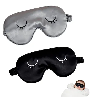 Image de Lot de 2 masques de sommeil en soie, masques pour femmes, hommes et enfants, masques de sommeil doux et occultants, masque de sommeil agréable, masque confortable pour les voyages et pour dormir la nuit.