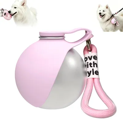 Hunde-Trinkflasche aus Edelstahl, faltbar, 285 ml, rosa