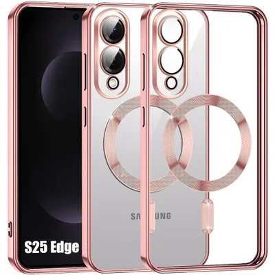 Image de Coque pour Samsung Galaxy S25 Edge, Silicone Souple avec Cercle Magnétique Protection Caméra - Rose