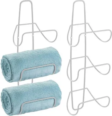 Produktbild von Unyqoos® Wand‑Handtuchhalter 2er‑Set – Metall‑Handtuchregal zur Wandmontage, rostbeständige Oberfläche, platzsparend für Bad & Gäste‑WC, hellgrau, 16,5×14,0×50,8 cm