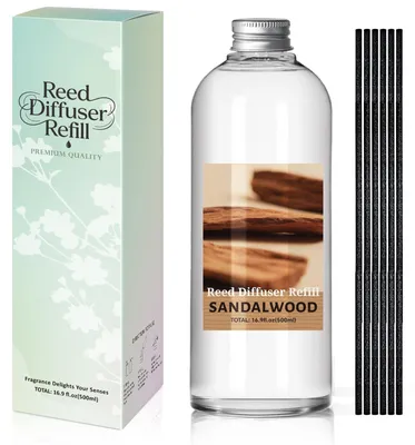 Produktbild von Sandelholz-Duftöl zum Nachfüllen mit Rattanstäbchen, 500 ml