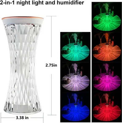 Produktbild von Kristall-Tischlampe mit Luftbefeuchtern, 7-Farben-Diamant-Nachtlampe für Schlafzimmer Wohnzimmer
