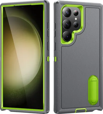 Produktbild von Hülle für Samsung Galaxy S23 Ultra Hybrid Dreilagige Robust Stoßfest Schwerlast Schutzhülle mit Ständer Grau