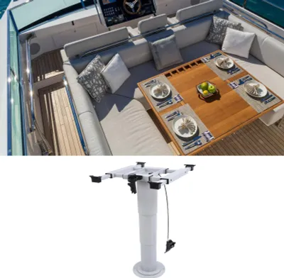 Produktbild von Wohnmobil-Tischsockel, Standfuß, ferngesteuert, pneumatischer Hub, 355 mm bis 730 mm, verstellbar für Boote, Yachten, Silber