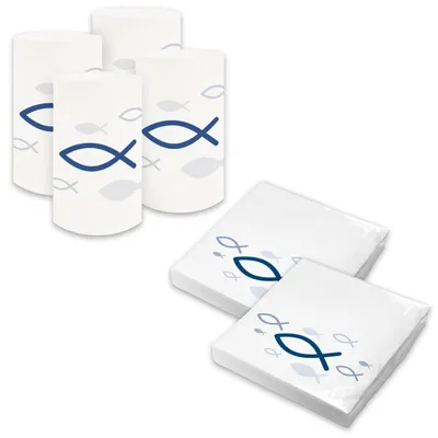 Produktbild von itenga 6x Windlicht + 40x Servietten - Fisch - weiß blau