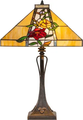 Produktbild von Casa Padrino Luxus Tiffany Tischleuchte Braun / Mehrfarbig 40 x 40 x H. 62 cm - Tiffany Lampe mit Blumendesign und handgefertigtem Glas Lampenschirm