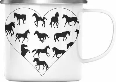 Produktbild von Trendation - Lustige Reiter Sprüche Geschenk Emaille Tasse Reiterin Pferde Mädchen Geschenkidee Pferde Grafik Herz (Silber)