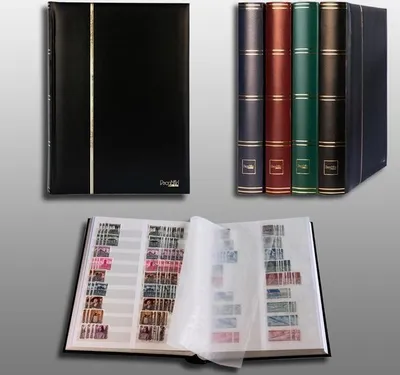 Produktbild von Prophila Collection 60 weiße Geteilte Seiten Briefmarkenalbum Einsteckbuch wattierter schwarzer Einband
