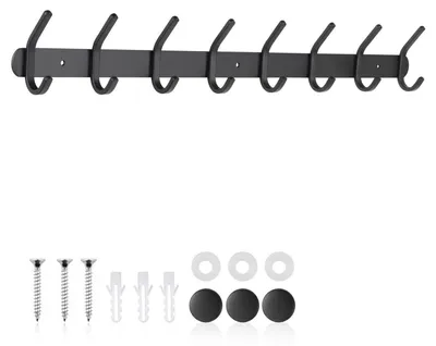 Immagine prodotto di Gancio appendiabiti da parete, acciaio inossidabile nero, 8 ganci, 55 cm