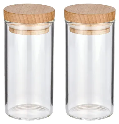 Produktbild von 2 Kräutergläser für Kräuterset - Borosilikatglas und Buchenholz
