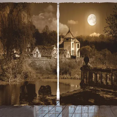 Obrázok produktu pre ARANDE gotická záclona, fotografia starého stredovekého domu v retro vintage farbe v štýle Boho, 280 x 225 cm, hnedá