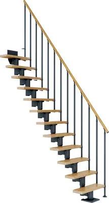 Produktbild von Pertura Mittelholmtreppe Spiros Eiche Leimholz Anthrazit Gerade 75 cm 12 Stufen / 13 Steigungen Stabgeländer Anthrazit