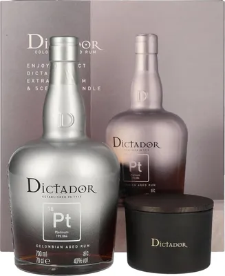 Image de Dictador PLATINUM Colombian Aged Rum 40% Vol. 0,7l en boîte cadeau avec Kerze