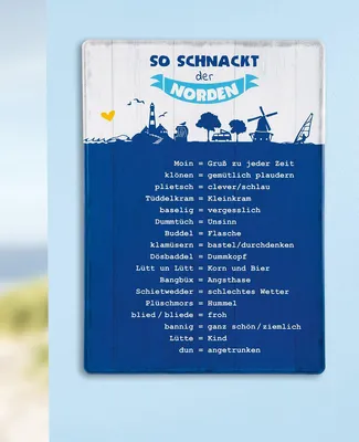 Produktbild von GILDE Schild, rechteckig, "NORDEN", Leuchtturmmotiv, Spruch, Metall, blau, , B. 30 cm, H. 42 cm 67396