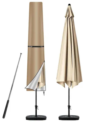 Image de Housse de protection pour parasol, 190 cm, couleur kaki, en Oxford 210D, avec tige pour parasols de 2 à 3 mètres