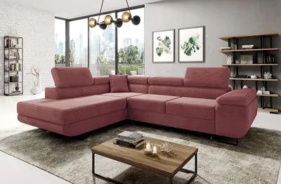 Produktbild von Avatar Kord Ecksofa in L-Form 277 x 73 x 203 cm mit Schlaffunktion und Bettzeugbehälter - Schlafsofa mit Bettkasten - Eckcouch mit Stauraum - Links - Farbe: Kord Schmutziges Rosa