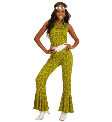 Produktbild von 70er Jahre Retro JUMPSUIT mit Tapetenmuster Grün, Größe:S