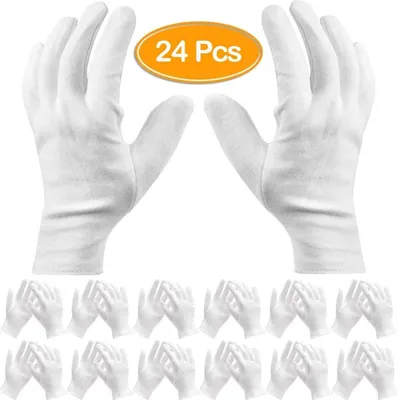 Produktbild von 24 STK Wei?e Baumwollhandschuhe, Ultra Stretch Handschuhe Baumwolle Stoff Handschuhe, Weiche Trikothandschuhe Atmungsaktiv (12 Paar)