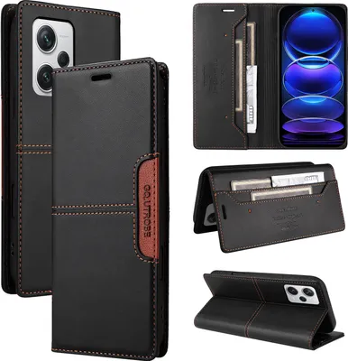 Obrázek produktu pro Pouzdro pro Xiaomi Redmi Note 12 Pro+, kožené flipové peněženkové pouzdro s přihrádkou na karty a stojánkem Černý