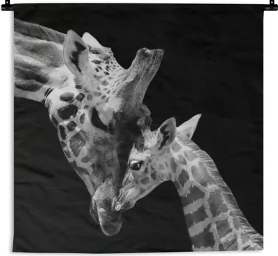 Produktbild von MuchoWow® Wandteppich Wandbehang Giraffe - Wildtiere - Porträt - Schwarz-Weiß 60x60 cm Tapisserie Dekoration Wandtuch - Dekorationen - Wand Decke
