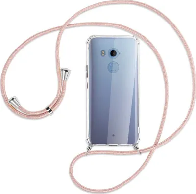 Produktbild von Handykette Backcover-Schutzhülle mit Band (Metall silberfarben) für HTC U11 Plus - roségold