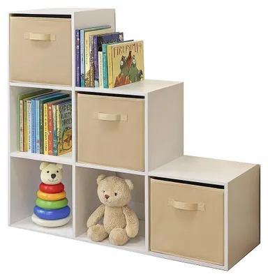 Produktbild von Kinderregal, Spielzeug-Organizer, GINGER HOME mit 6 Fächern und Stoffboxen, Weiß, Montessori-Möbel