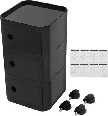 Produktbild von Nachttisch & Beistelltisch - 3 Ebenen - Mit Universalrollen - Offene Ablage - 32×32×63,3 cm - Für Schlafzimmer Und Wohnzimmer - Schwarz