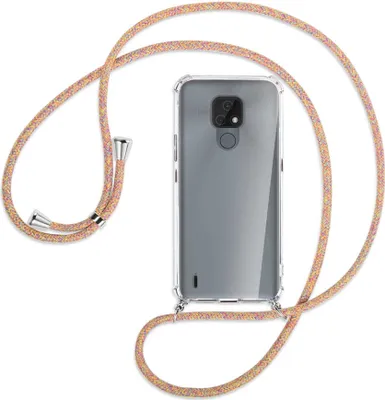 Produktbild von Handykette Backcover-Schutzhülle mit Band (Metall silberfarben) für Motorola Moto E7 - Rainbow