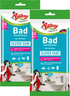 Produktbild von Poliboy Reinigungstücher Bad XXL 2er Set - 48 Maxi Tücher - Kraftvolle Reinigung gegen Kalk, Seifenreste und Schmutz