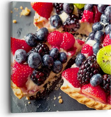 Produktbild von Bild auf Leinwand - Leinwandbild - Kuchen Dessert Obst Erdbeere - 40x40cm - Wand Bild - Wanddeko - Leinwanddruck - Bilder - Kunstdruck - Wanddekoration - Leinwand bilder - Wandkunst - AC40x40-2871