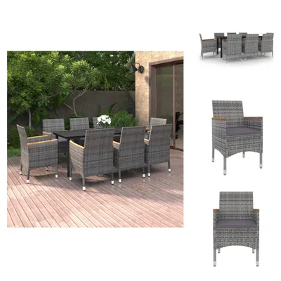 Produktbild von vidaXL 9-tlg. Garten-Essgruppe mit Kissen Poly Rattan und Glas -  Gartenmöbel-Sets