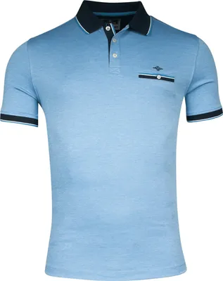 Produktbild von Baileys Poloshirt, blau meliert, V-Ausschnitt, kurze Ärmel, 3-Knopf-Verschluss, normale Passform