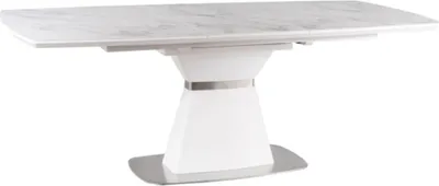 Immagine prodotto di Tavolo da pranzo Casa Padrino bianco / bianco opaco / argento 160-210 x 90 x h. 76 cm - Tavolo da pranzo moderno allungabile con piani in Vetroceramica effetto marmo - Mobili per sala da pranzo