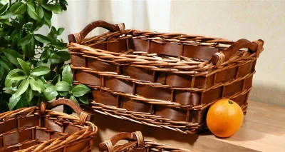 Produktbild von Füllkorb aus Weide + Holz, groß, mit Griffen, braun Aufbewahrungskorb, Obstkorb