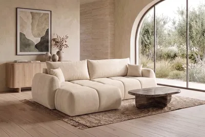 Produktbild von Kaiser Möbel Ecksofa mit Schlaffunktion und Bettkasten, Veloursstoff Bluvel, Creme, Links, COCO