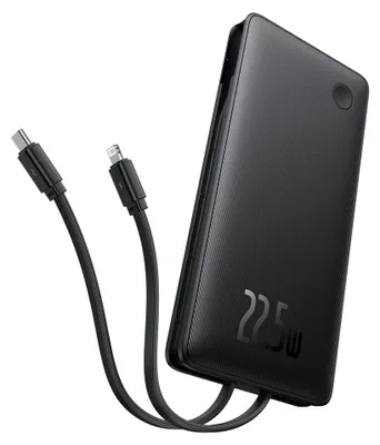 Image de Batterie externe Baseus Airpow Lite, 10000mAh, 22.5W, Charge rapide, USB-C, USB-A, câble dual Lightning et USB-C, Noir
