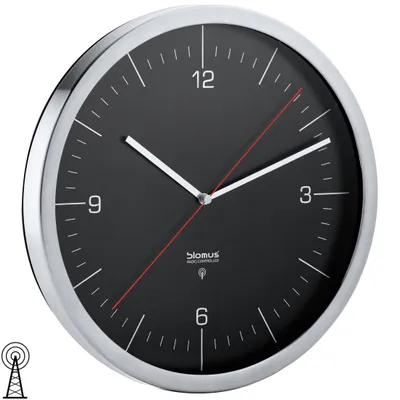 Produktbild von Blomus Wanduhr Funk CRONO Edelstahl matt mit Klarglas kombiniert Funkuhr