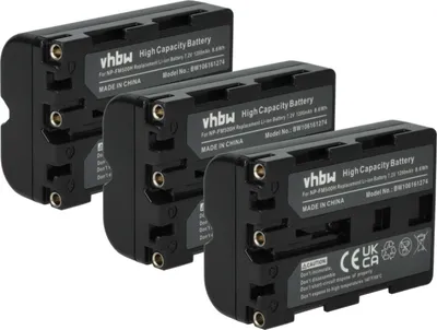 Produktbild von vhbw 3x Akku kompatibel mit Sony Alpha 57, 99, A100H, A100W, A200, A100, A100K, A200K, A200H, 65, 77, A200W, A300 Kamera (1200 mAh, 7,2 V, Li-Ion)