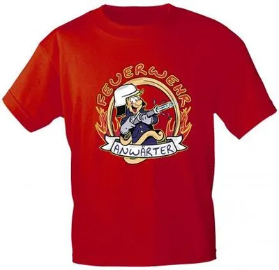 Produktbild von Kinder T-Shirt mit Print - Feuerwehr Anwärter - 06909 versch. Farben zur Wahl - Gr. 86 - 104 Color - rot Größe - 98/104