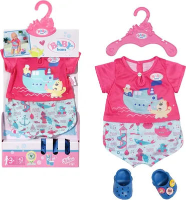 Produktbild von BABY born Bath Set aus Pyjama und Clogs mit maritimen Motiven, für 43 cm Puppen, 830628 Zapf Creation
