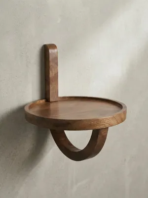 Produktbild von Wandregal 30x33x30 cm Mango Massivholz Hängeregal Rund Modern, Design Nachttisch für die Wand, Regal Hängend, Akzentregal Wohnzimmer