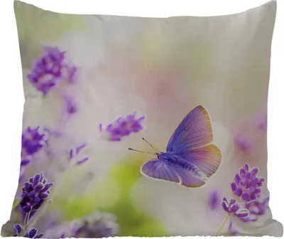 Produktbild von MuchoWow® Outdoor Kissen - Lavendel - Schmetterling - Blumen - 45x45 cm - Wetterfest - Lounge Kissen - Fotokissen - Dekoratives Kissen