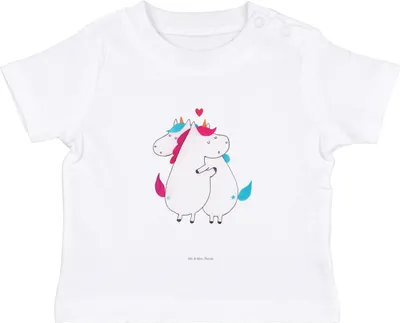 Produktbild von Mr. & Mrs. Panda Babyshirt Einhorn Mitteilung 6. - 12. Monat - Weiß - Geschenk, Spruch, Liebe, Organic Baby Shirt, Jerseyshirt, , T-Shirt, Valentinstag, Kleinkind