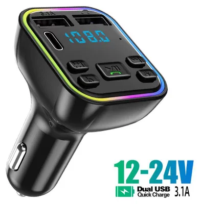 Produktbild von 12–24V KFZ Bluetooth 5.0 FM-Transmitter, Ladegerät, kabellose Freisprecheinrichtung für Telefon, MP3-Player/Modulator, Audioempf