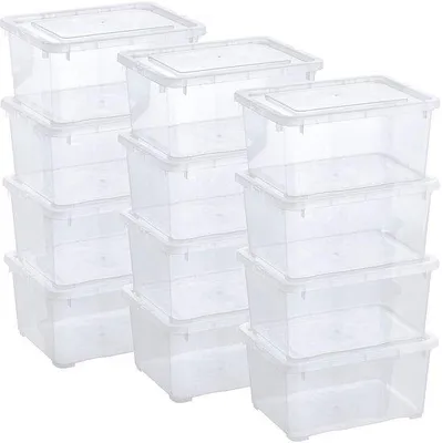 Produktbild von Ibenzoa® 12er Set transparente, belüftete Aufbewahrungsboxen mit Deckel – 19 x 14,5 x 9 cm, 100% Polypropylen, stapelbar
